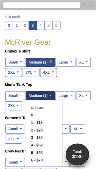 Order Form with Dropdown Expanded