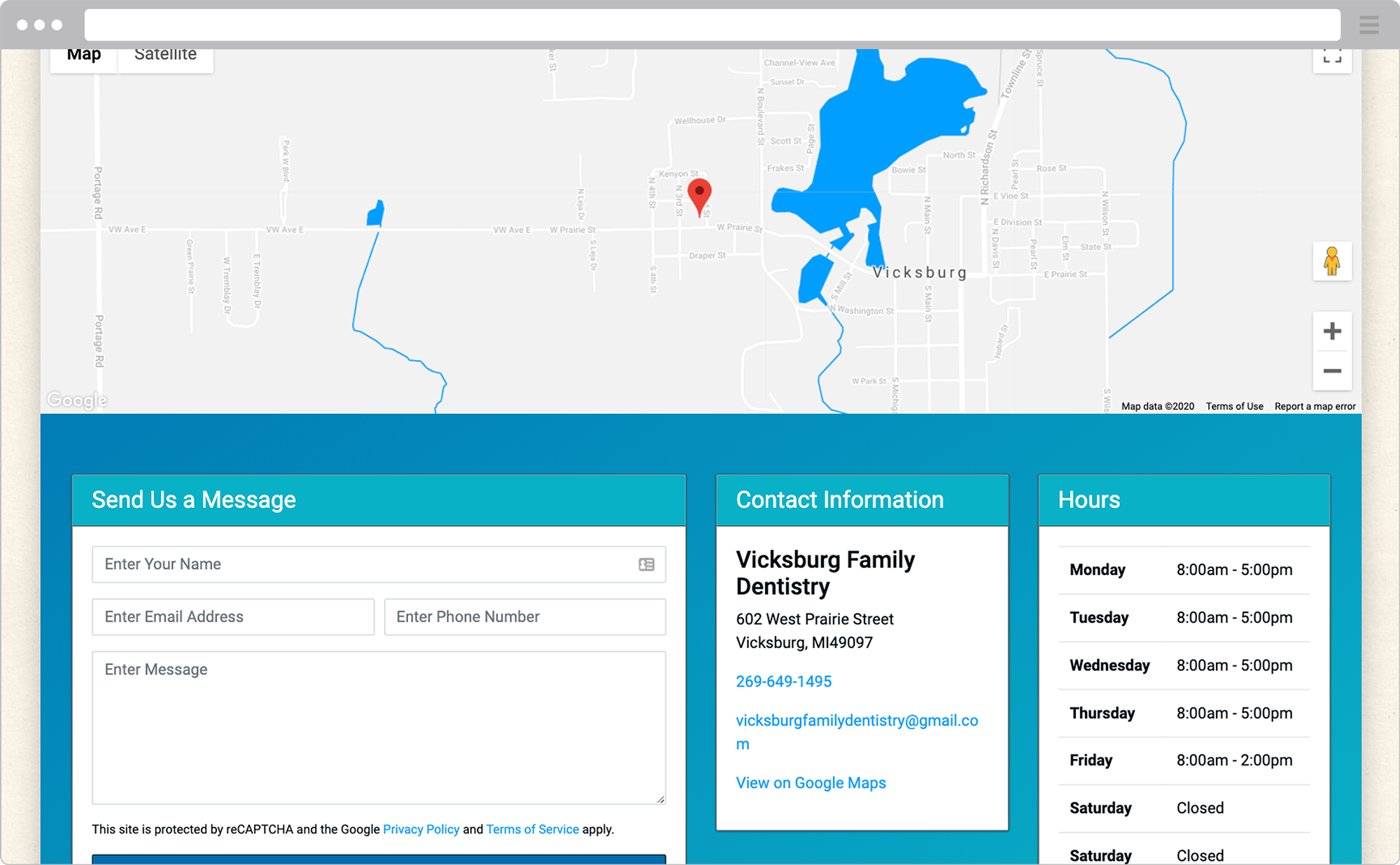 Vicksburg Family Dentistry Website Contact Section