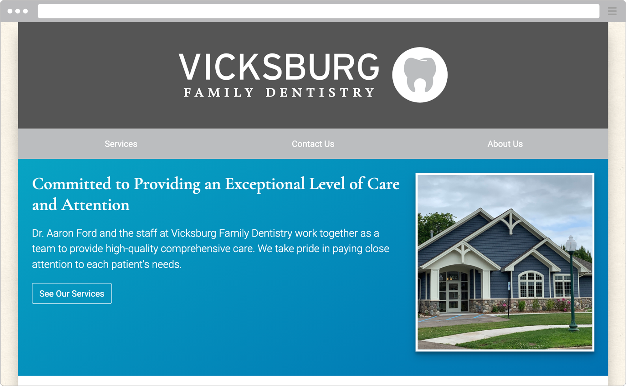 Homepage of the Vicksburg Family Dentistry Website